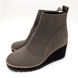 Eileen Fisher Quill Knit Platform Wedge Bootie Women's Rye Brown Size US9 EU40